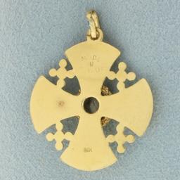 Natural Star Sapphire Jerusalem Cross Pendant In 18k Yellow Gold