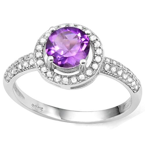 Over 1ctw Amethyst & White Sapphire Halo Ring In Sterling Silver