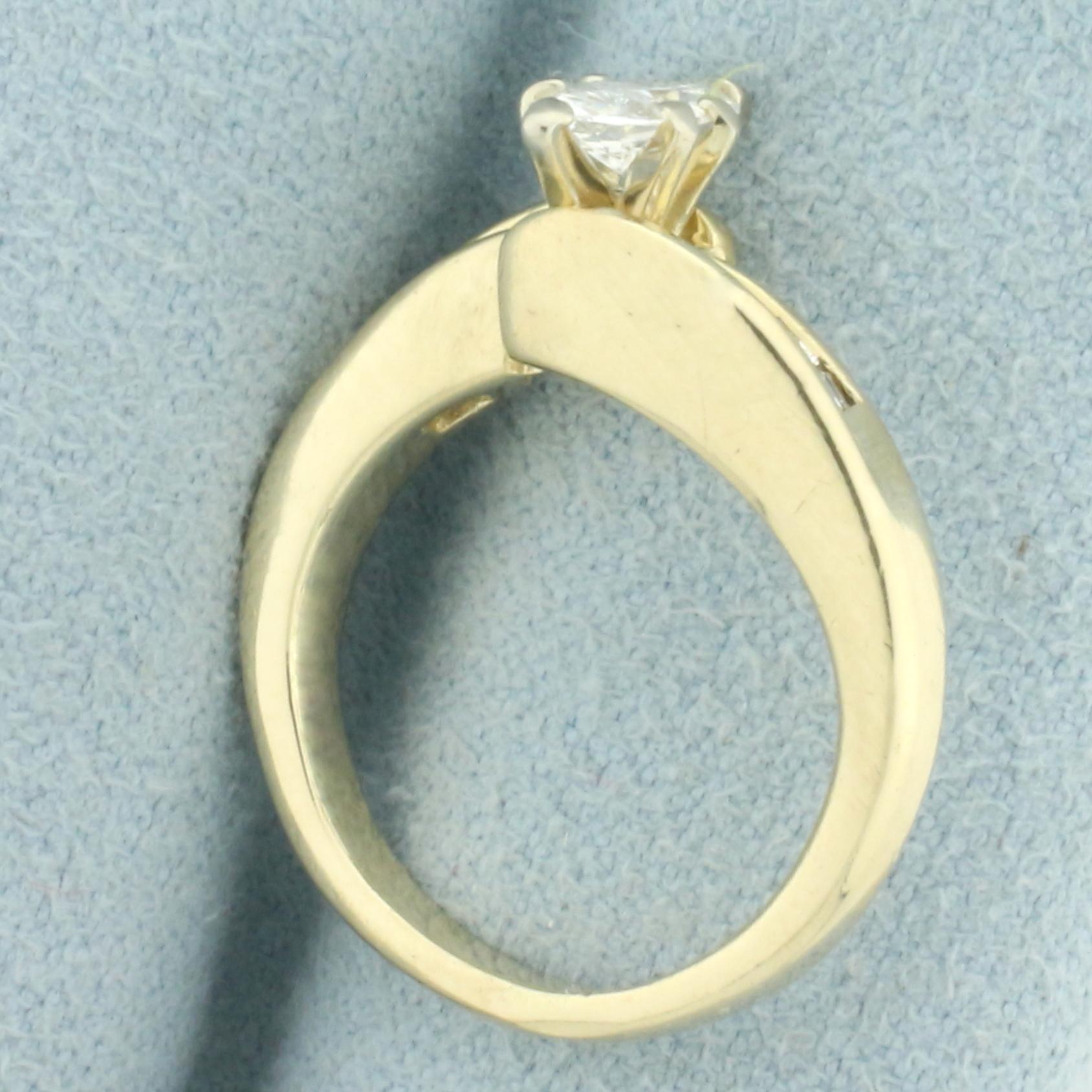 Marquise And Baguette Diamond Engagement Ring In 14k Yellow Gold