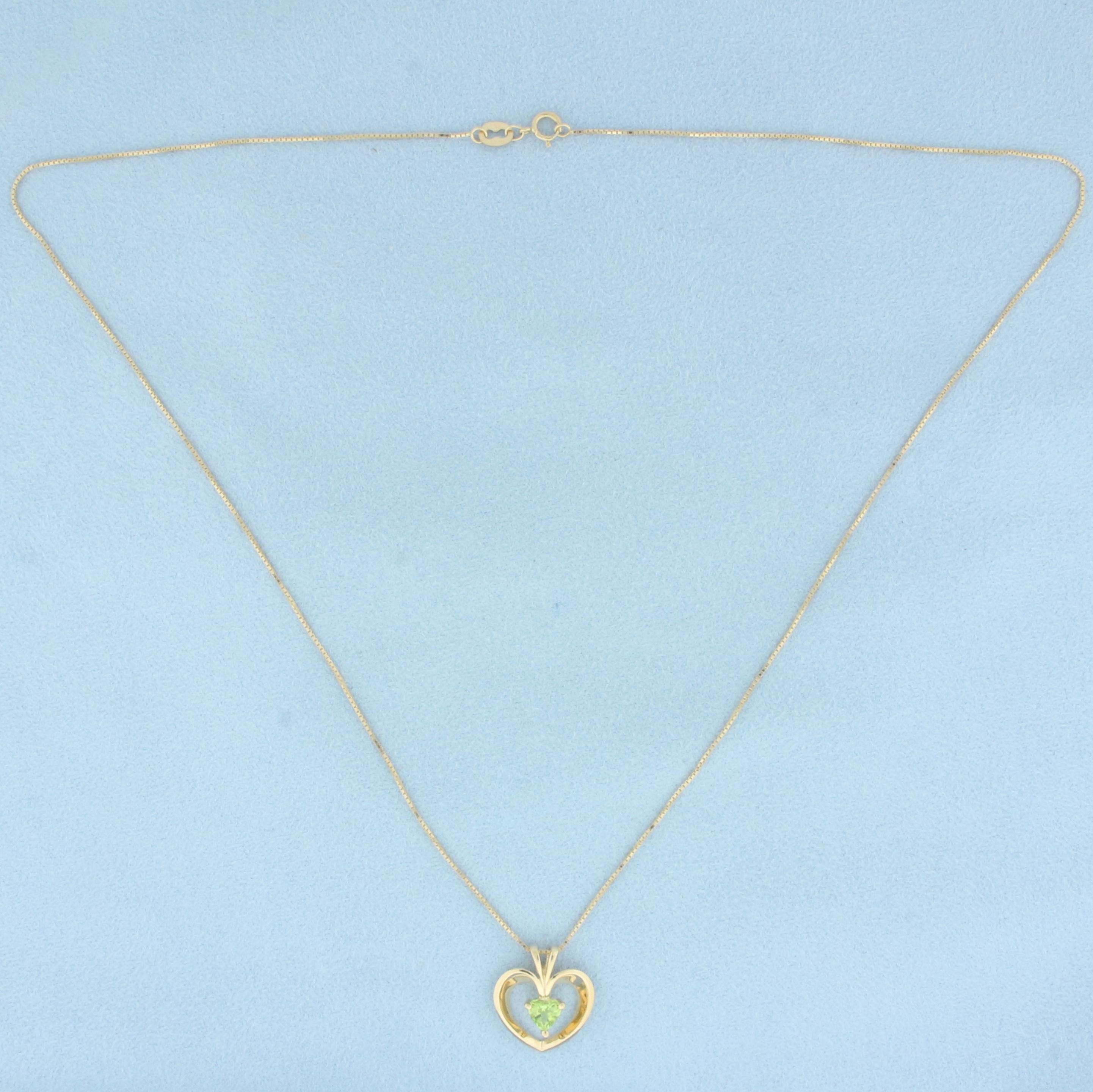 Heart Peridot Necklace In 14k Yellow Gold