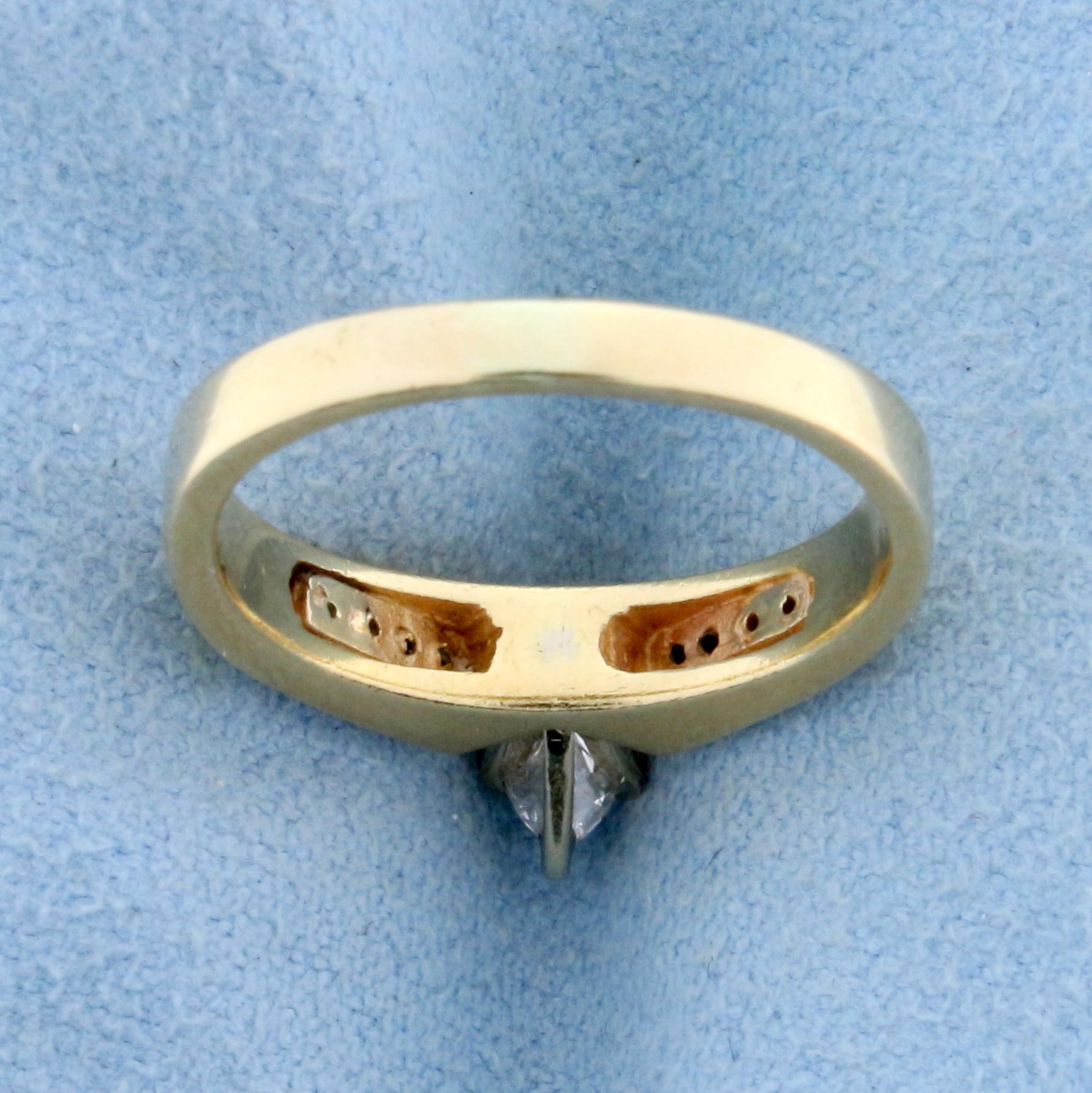 Vintage Marquise And Round Diamond Engagement Ring In 14k Yellow Gold