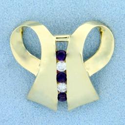 1/2ct Tw Diamond And Amethyst Pendant Or Slide In 14k Yellow Gold