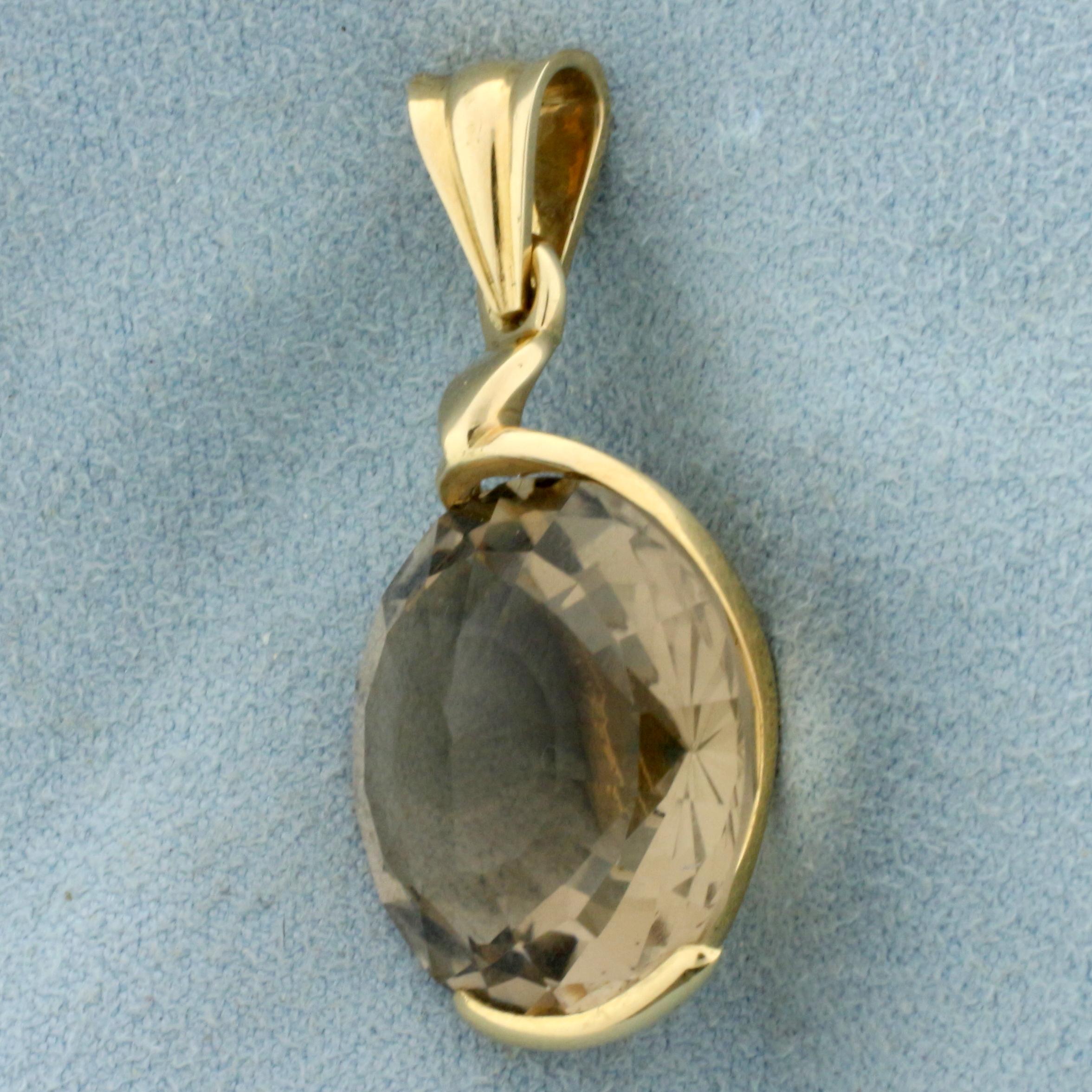 30ct Smoky Topaz Pendant In 14k Yellow Gold