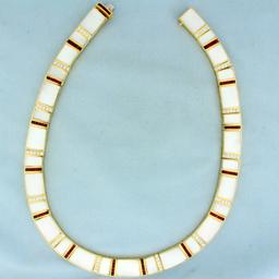 Ruby, Mother Of Pearl And Diamond Necklace In 18k Yellow Gold