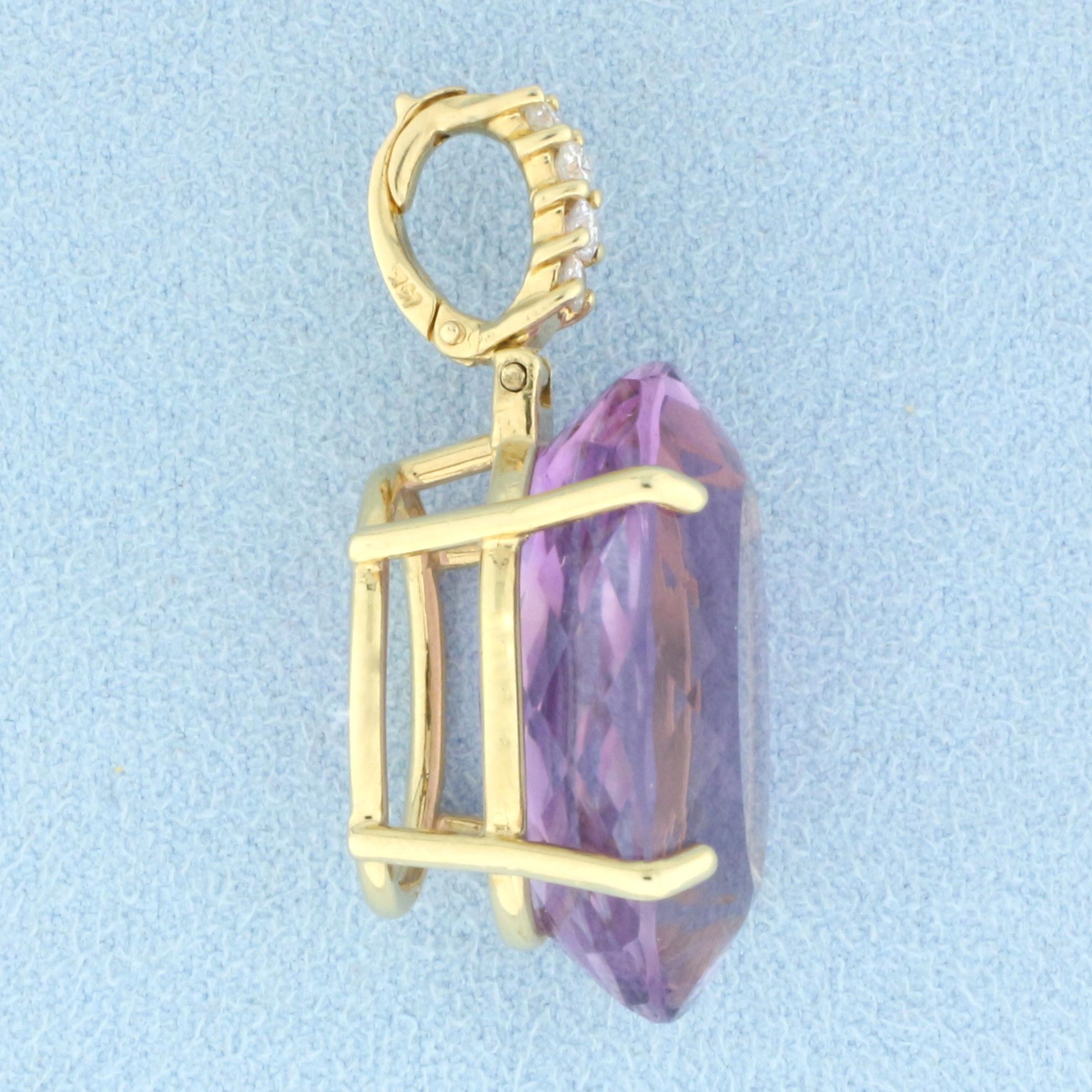 25ct Amethyst And Diamond Statement Pendant In 14k Yellow Gold