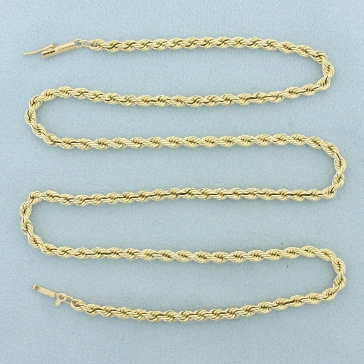 20 Inch Solid Rope Link Chain Necklace In 14k Yellow Gold