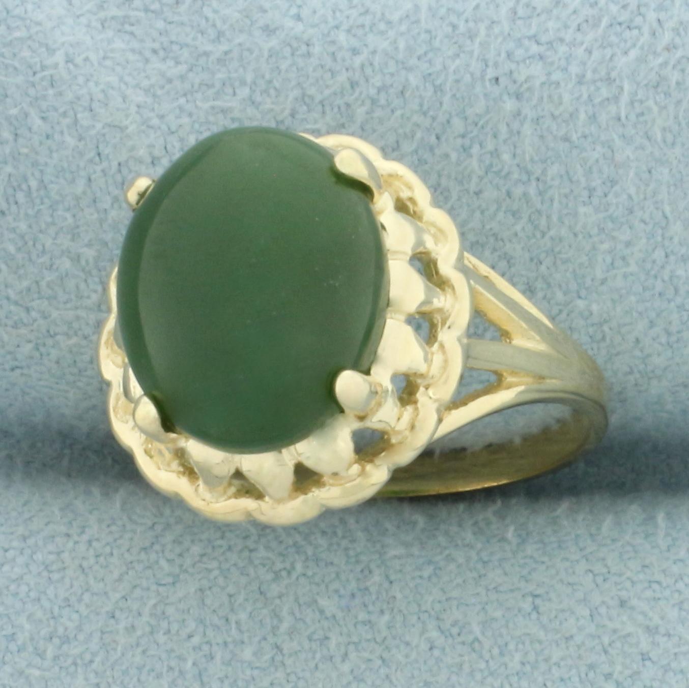 Jade Solitaire Ring In 10k Yellow Gold