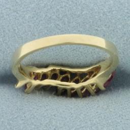 Natural Ruby Wave Design Ring In 14k Yellow Gold