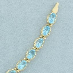 Swiss Blue Topaz Line Bracelet In 14k Yellow Gold