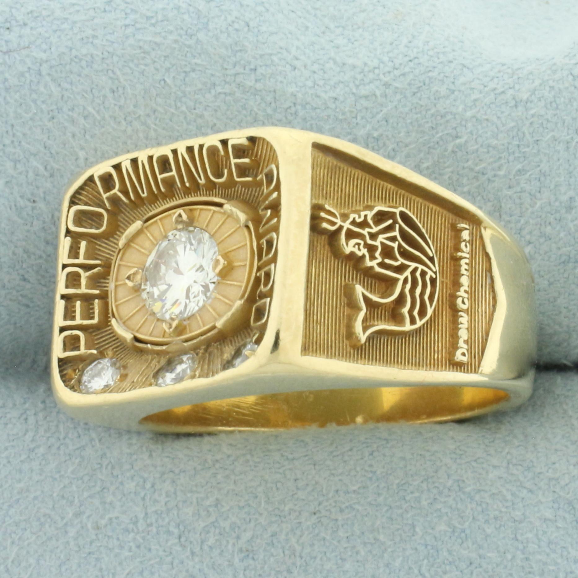 Mens Drew Marine Chemical Diamond Performance Award Ring In 14k Yellow Gold