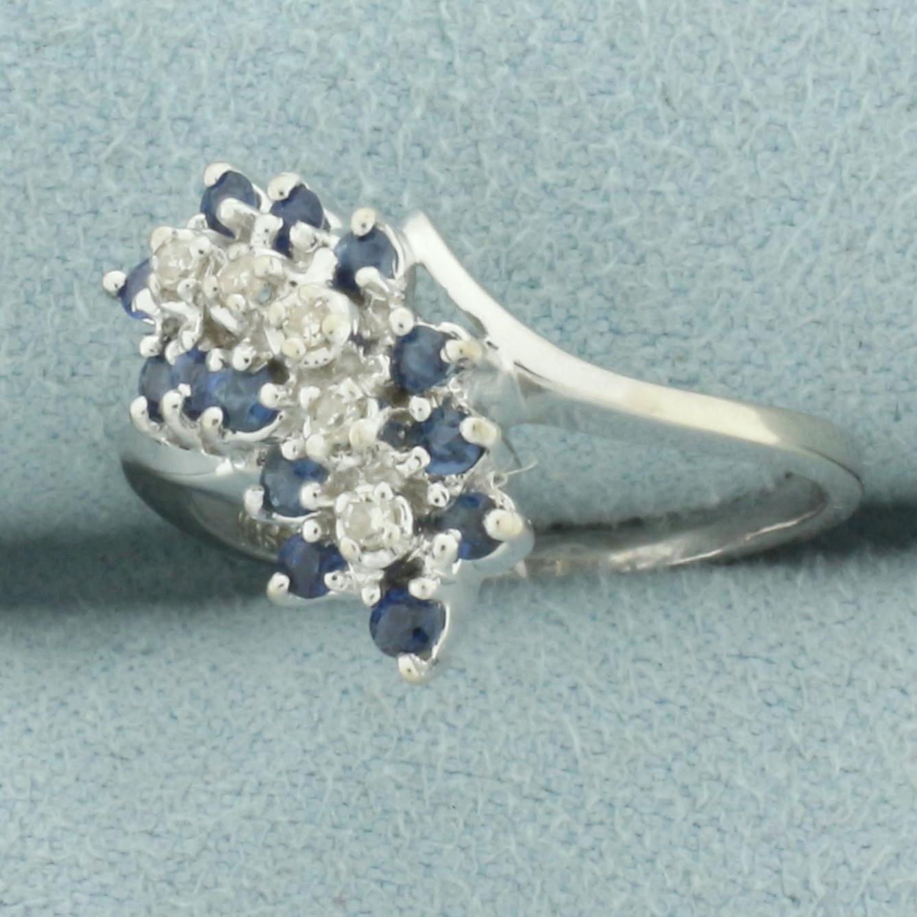 Sapphire And Diamond Waterfall Ring In 14k White Gold