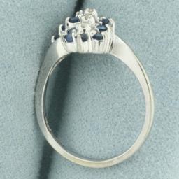 Sapphire And Diamond Waterfall Ring In 14k White Gold