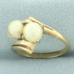 Cultured Akoya Pearl Toi Et Moi Bypass Ring In 14k Yellow Gold