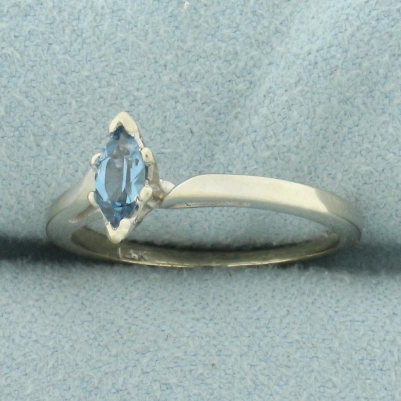 Blue Zircon Solitaire Ring In 14k White Gold