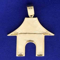 Traditional Asian Temple Or Shrine Pendant In 14k Yellow Gold