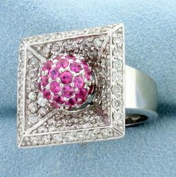 Designer Pink Sapphire And Diamond Ring In 14k White Gold