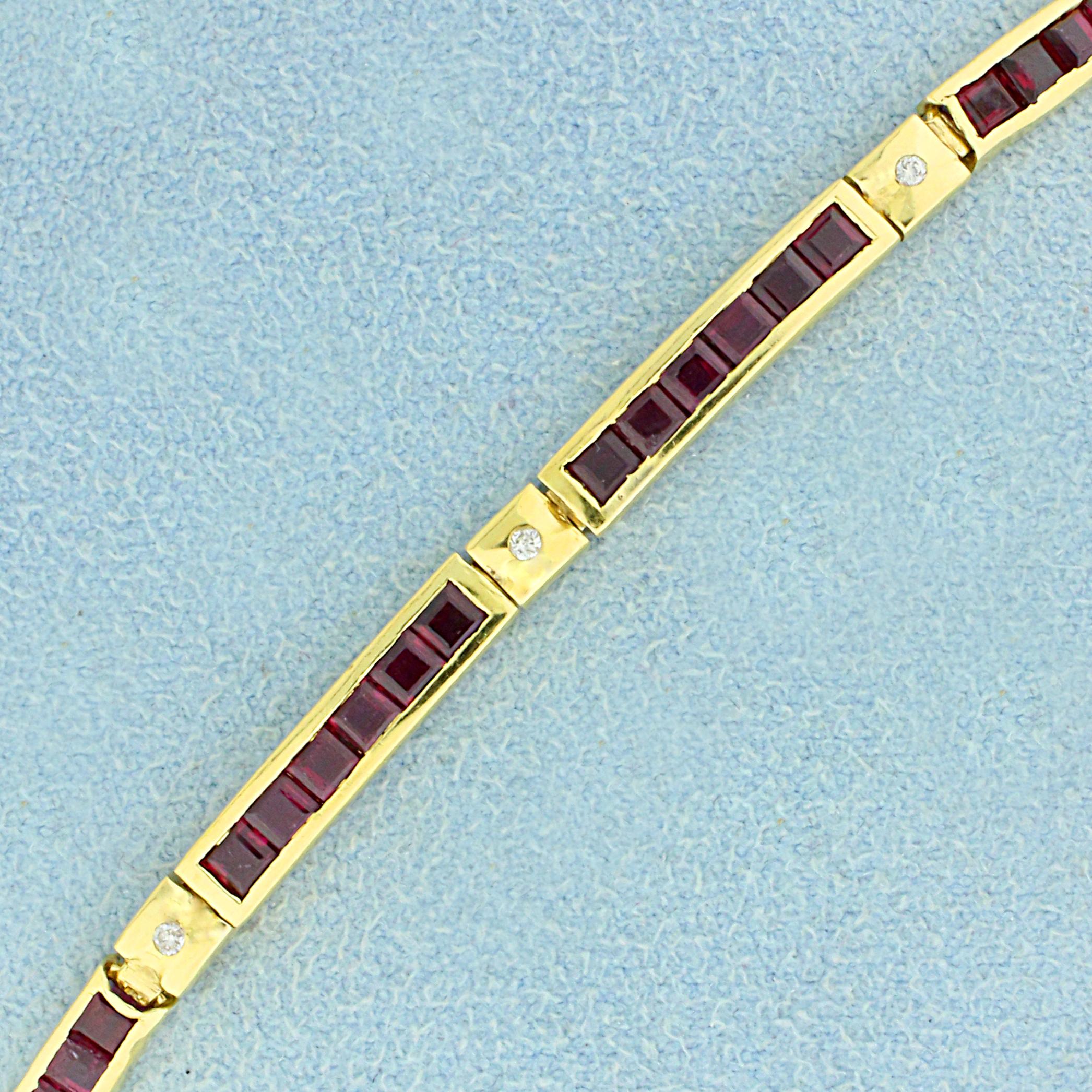 3ct Tw Ruby And Diamond Line Bracelet In 18k Yellow Gold