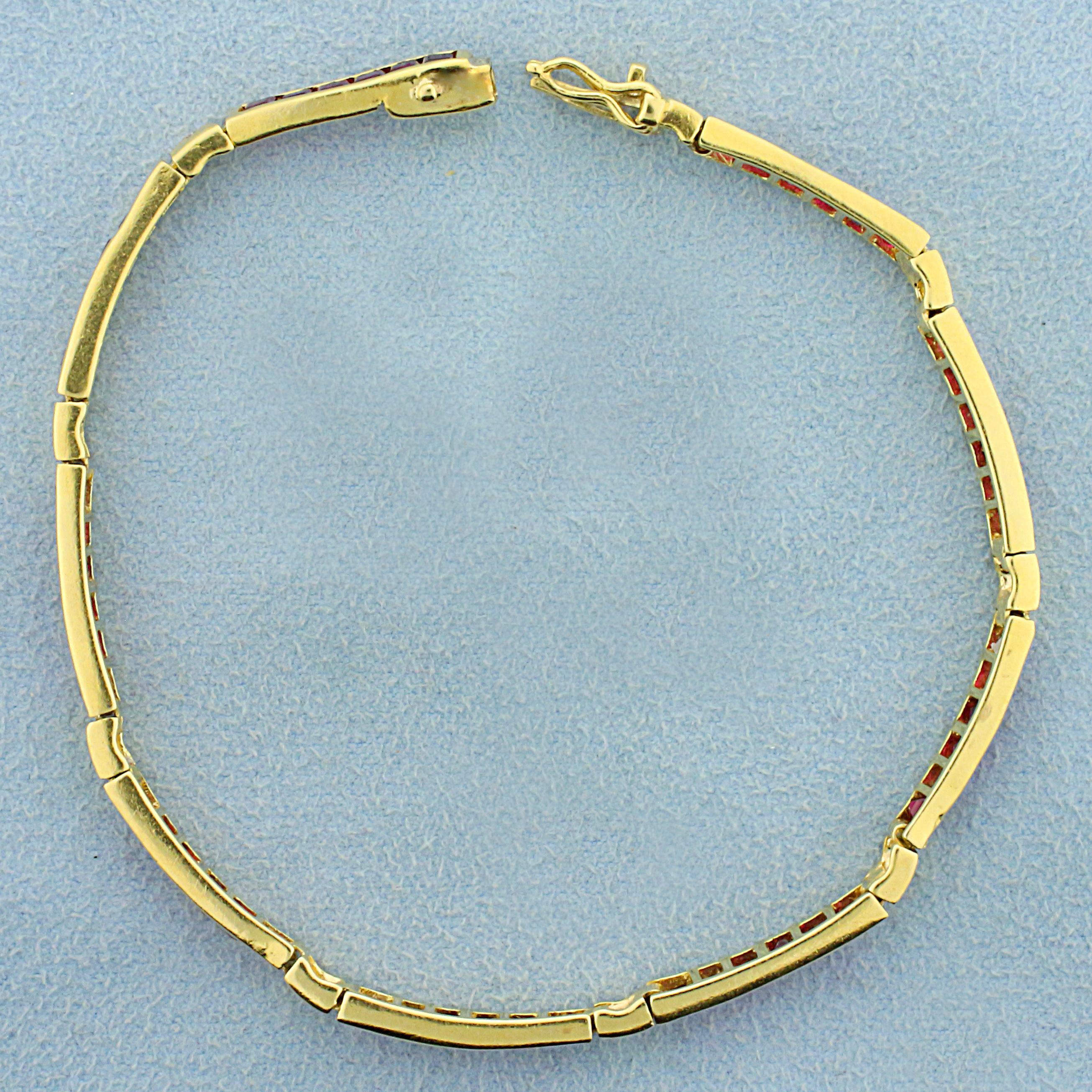 3ct Tw Ruby And Diamond Line Bracelet In 18k Yellow Gold