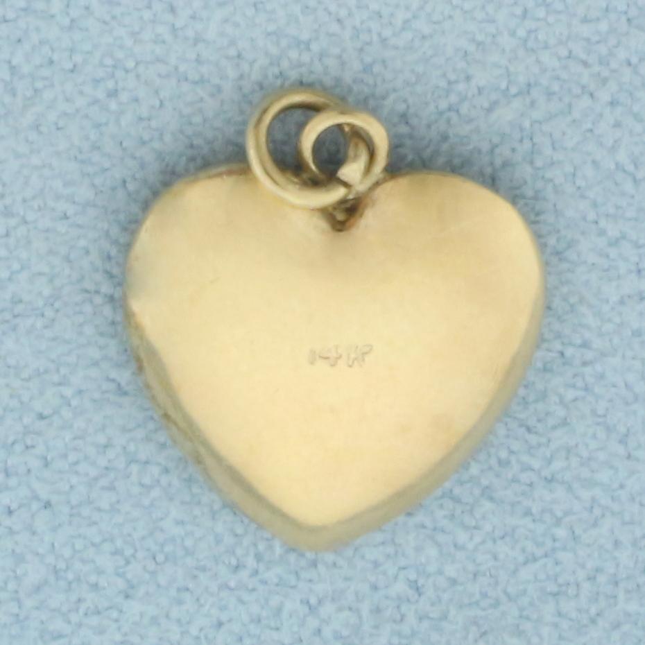 Vintage Puffy Heart Charm In 14k Yellow Gold