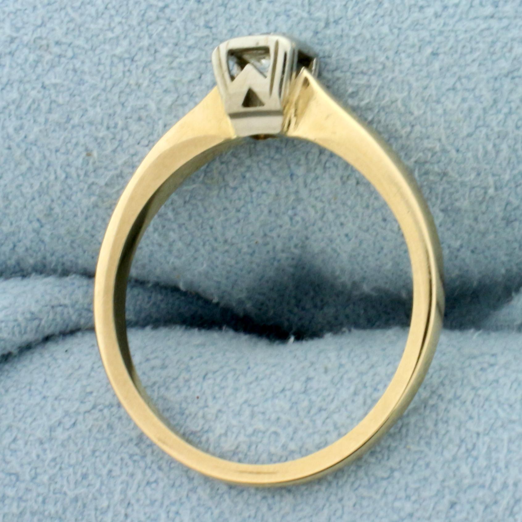 Vintage Diamond Solitaire Engagement Ring In 14k Yellow And White Gold