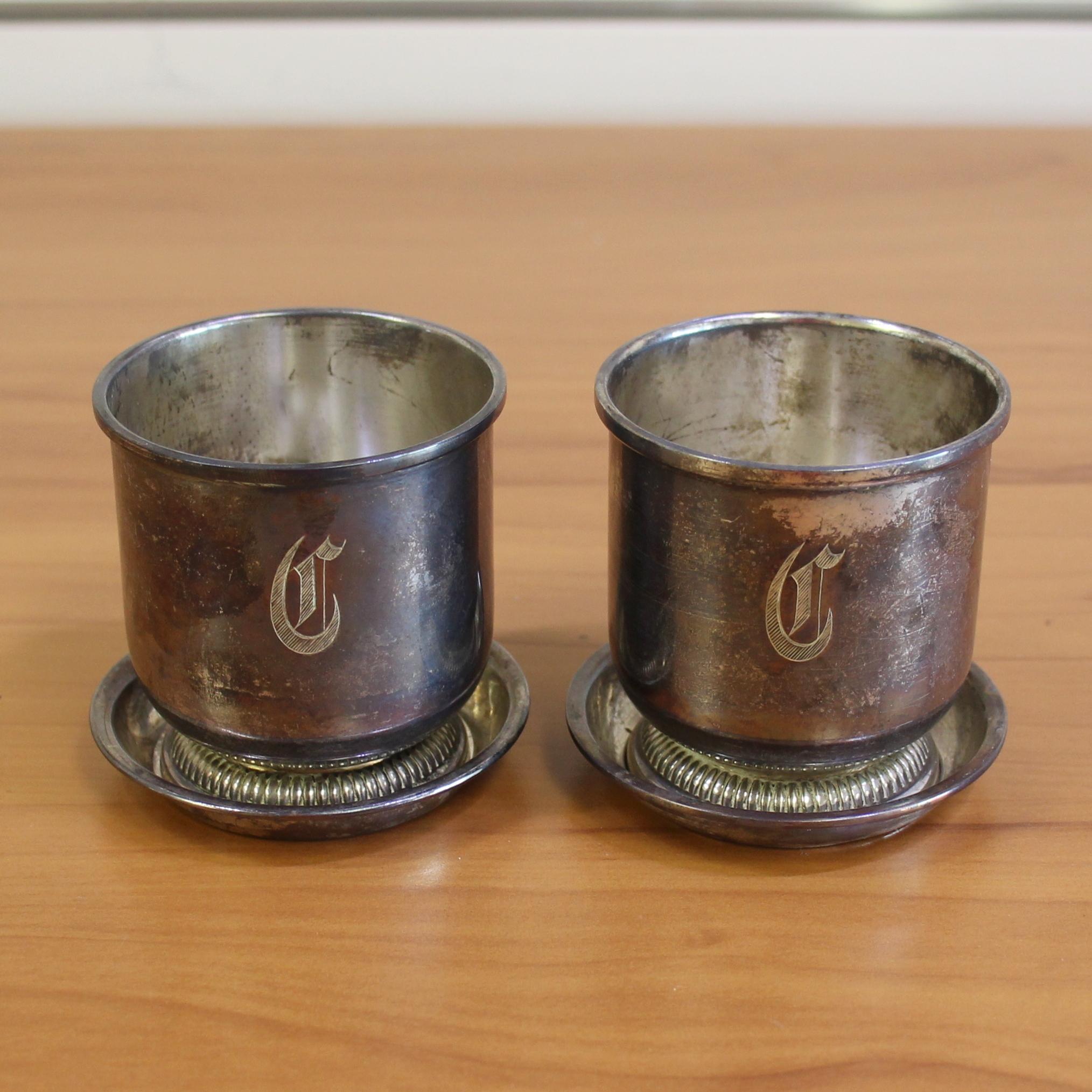 Vintage Unicorn Stamped Sterling Silver Footed Cups Set Of 2