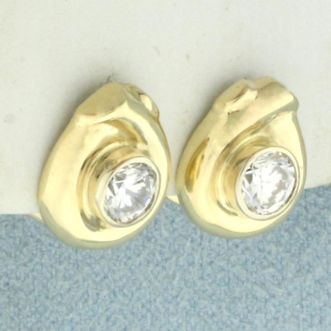 Bezel Set Cz Earrings In 18k Yellow Gold