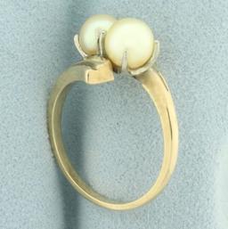 Cultured Akoya Pearl Toi Et Moi Bypass Ring In 14k Yellow Gold