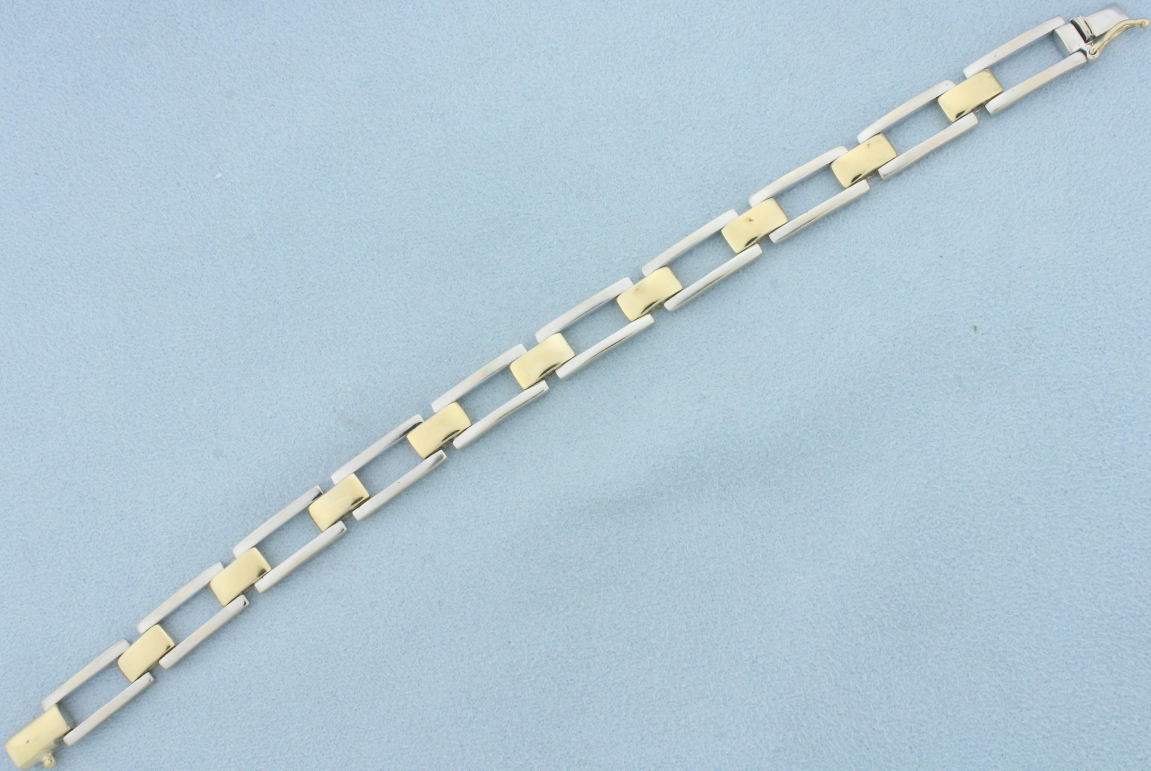 Two Tone Designer Link Bracelet In 14k Yellow And White Gold