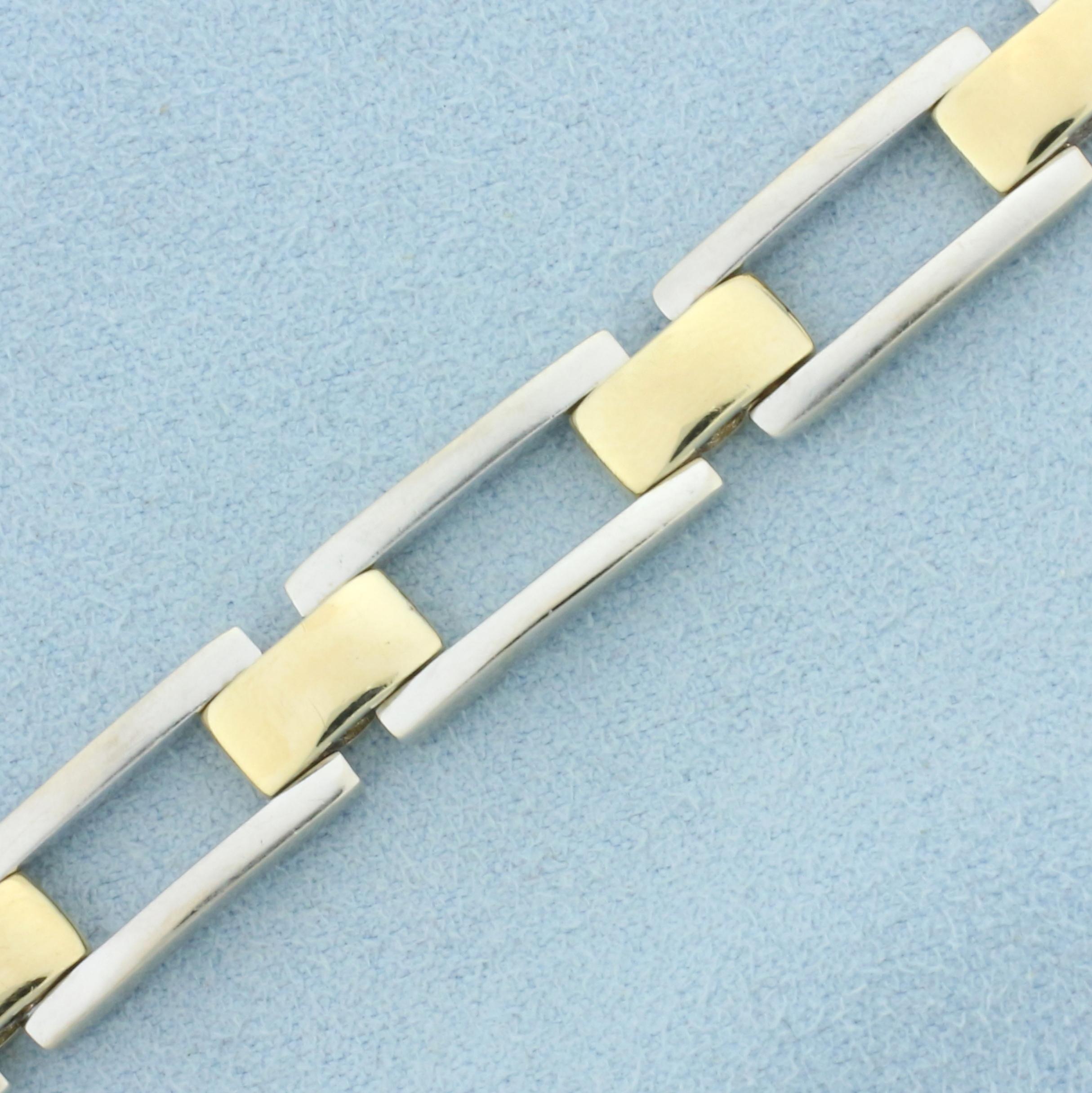 Two Tone Designer Link Bracelet In 14k Yellow And White Gold