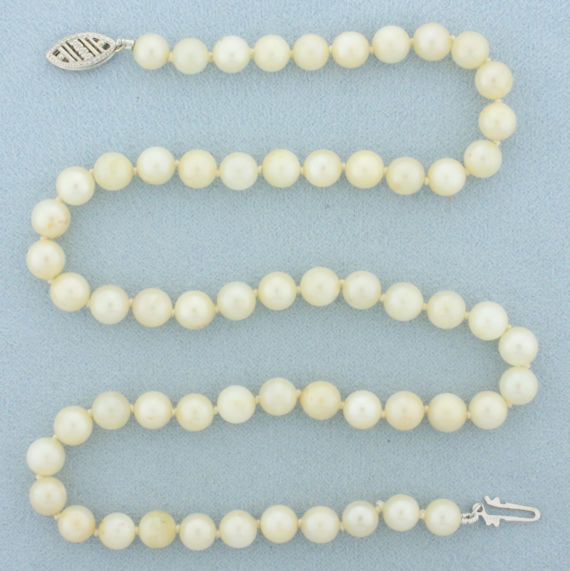 Vintage Pearl Strand Necklace In 14k White Gold