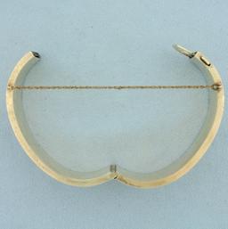 Vintage Engraved And Enameled Bangle Bracelet In 12k Yellow Gold