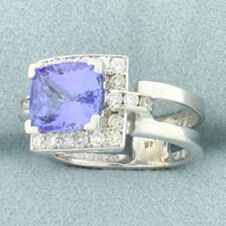 Tanzanite And Diamond Ring In 14k White Gold