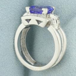 Tanzanite And Diamond Ring In 14k White Gold