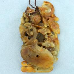 Antique Hand Carved Chinese Jade Dragon Pendant