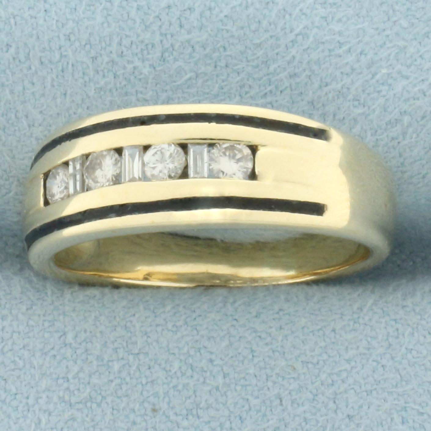 Unique Enamel Diamond Band Ring In 14k Yellow Gold