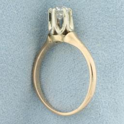 Antique Old European Cut Diamond Solitaire Ring In 14k Yellow Gold