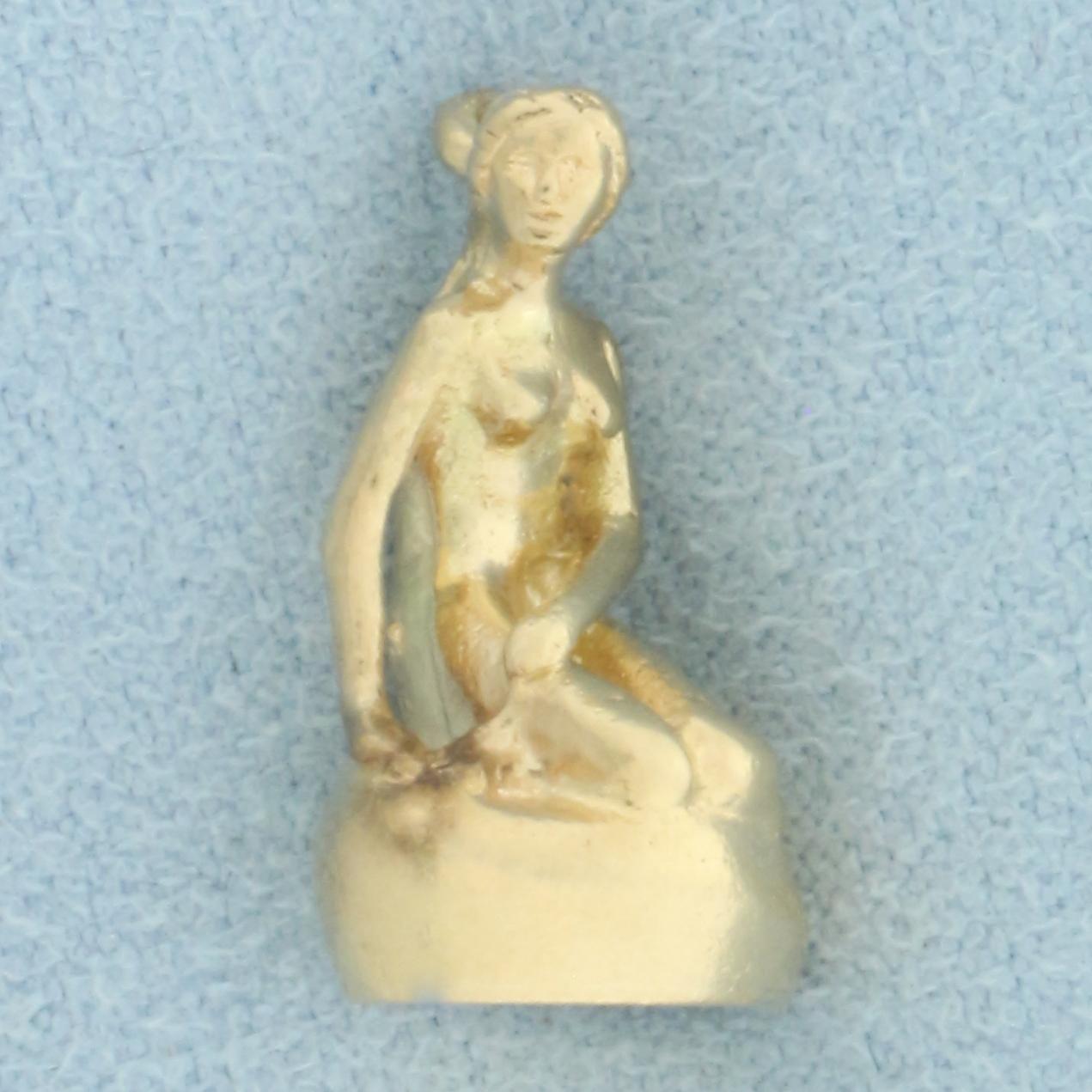 The Little Mermaid Of Copenhagen Denmark Pendant Or Charm In 14k Yellow Gold