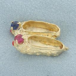 Ruby And Sapphire Ballet Slippers Charm Or Pendant In 14k Yellow Gold