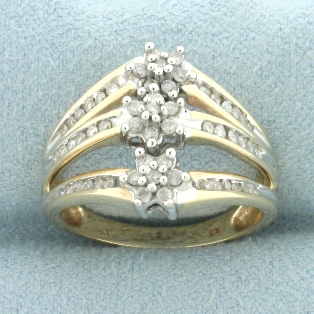 Flower Design Diamond Ring In 10k Yellow Gold