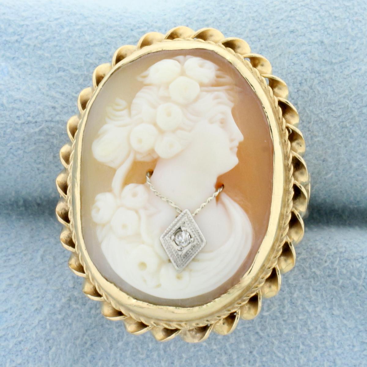 Diamond Cameo Ring In 14k Yellow And White Gold