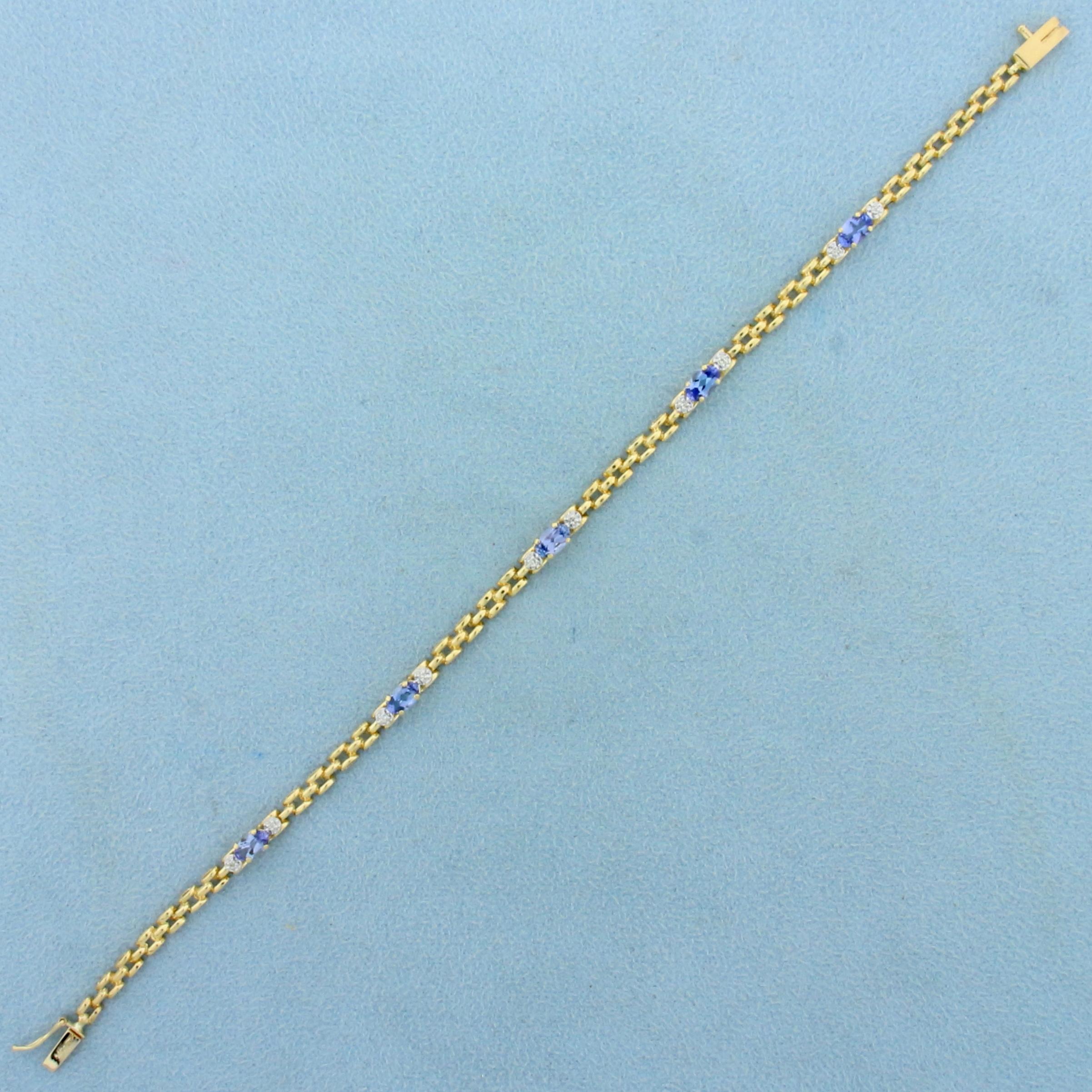 1 1/3ct Tw Tanzanite And Diamond Bracelet In 14k Yellow Gold
