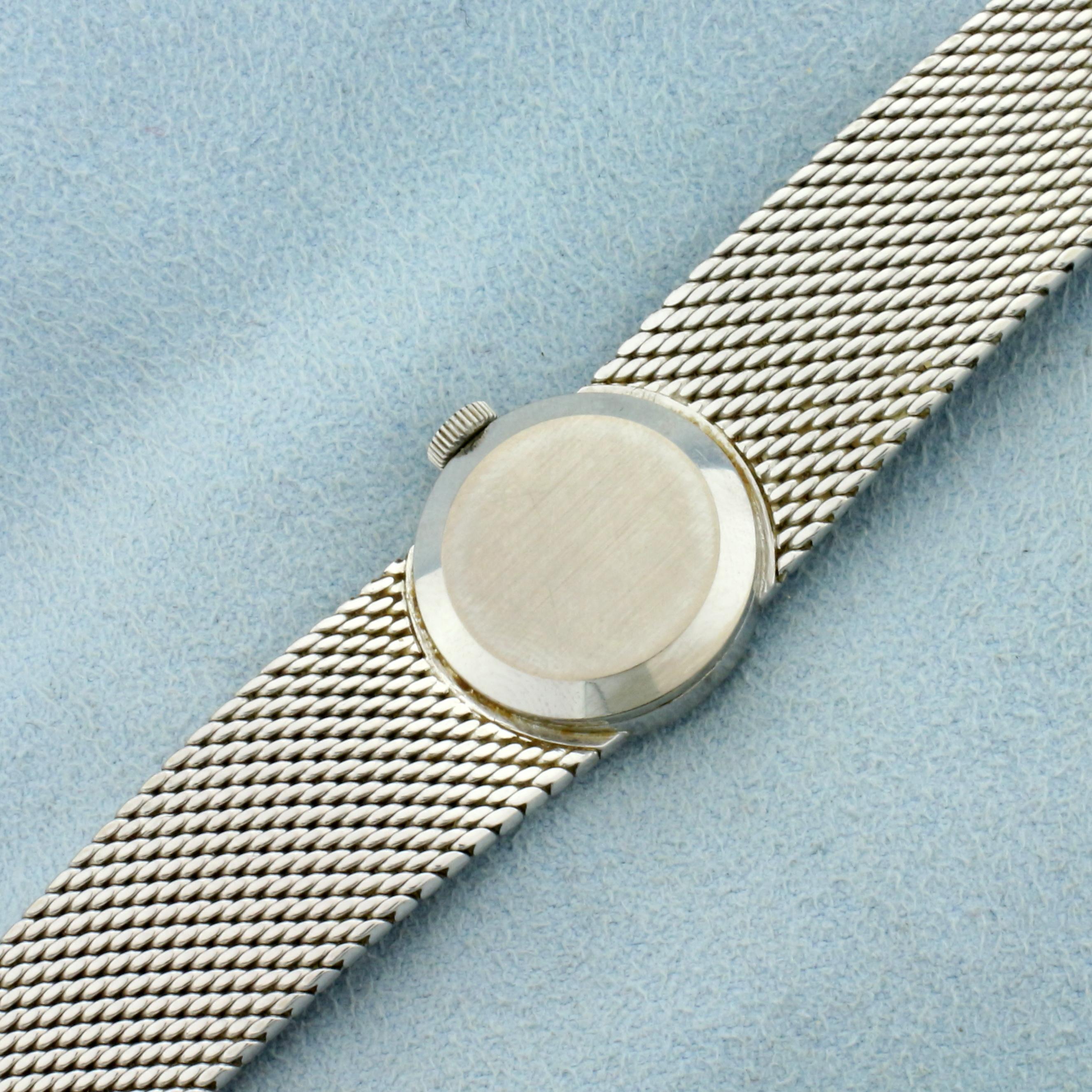 Womens Vintage Manual Wind Omega Wrist Watch In Solid 18k White Gold