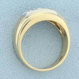 Antique Mens Three Stone Old European Diamond Wedding Or Anniversary Ring In 14k Yellow Gold