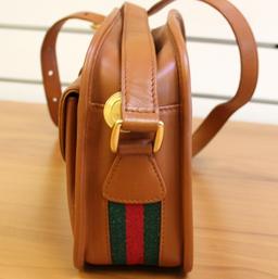 Gucci Tan Leather Green Red Strip Camera Crossbag Shoulder Flap Bag