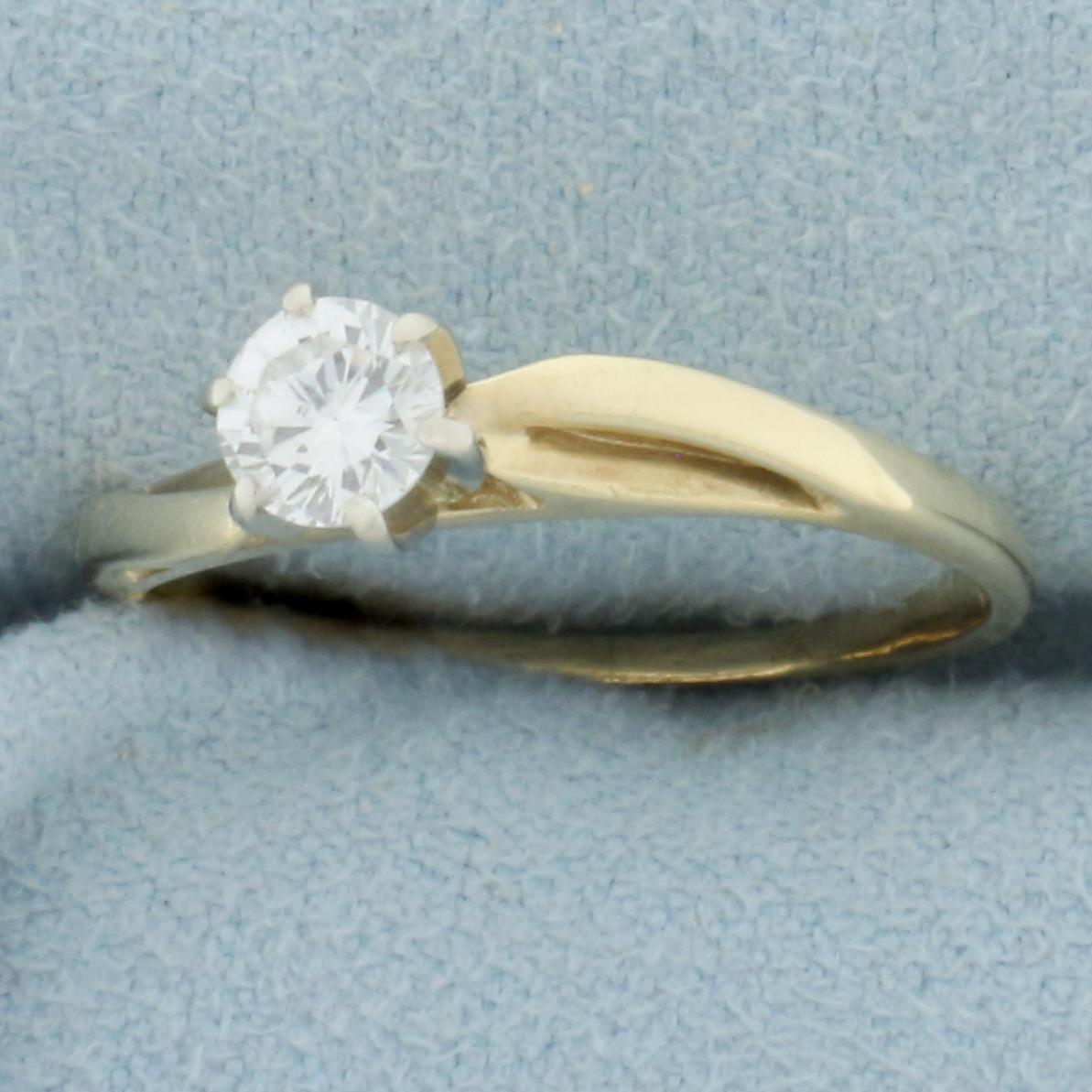 Solitaire Diamond Swirl Design Engagement Ring In 14k Yellow Gold