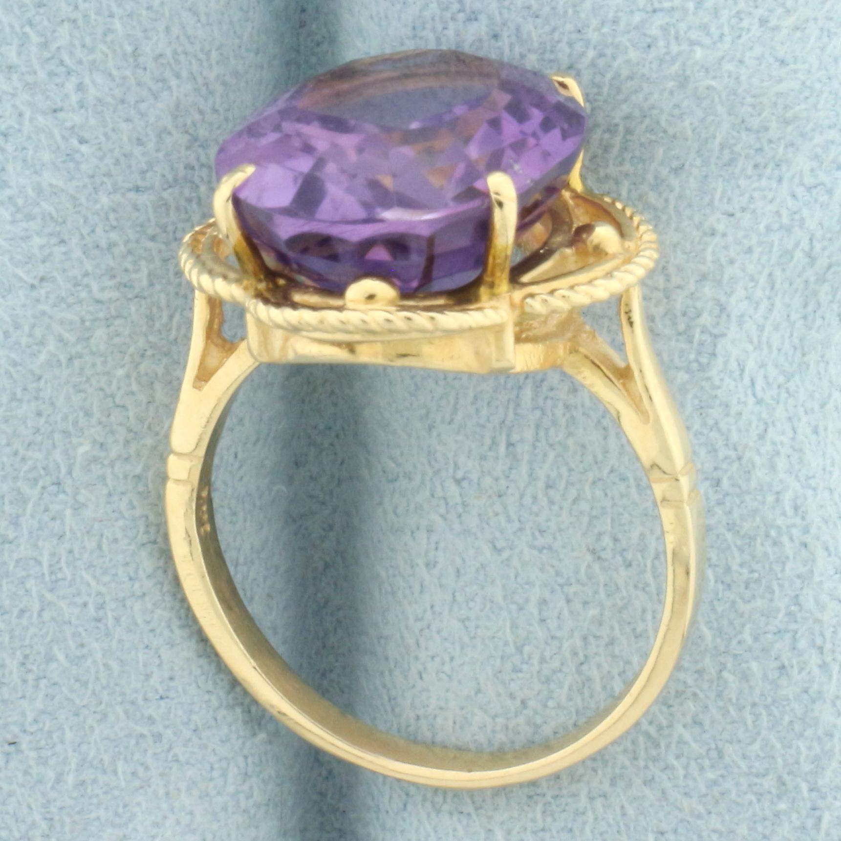 8ct Fancy Step Cut Amethyst Gemstone Statement Ring In 14k Yellow Gold