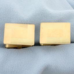 Rectangular Grooved Border Cufflinks In 14k Yellow Gold