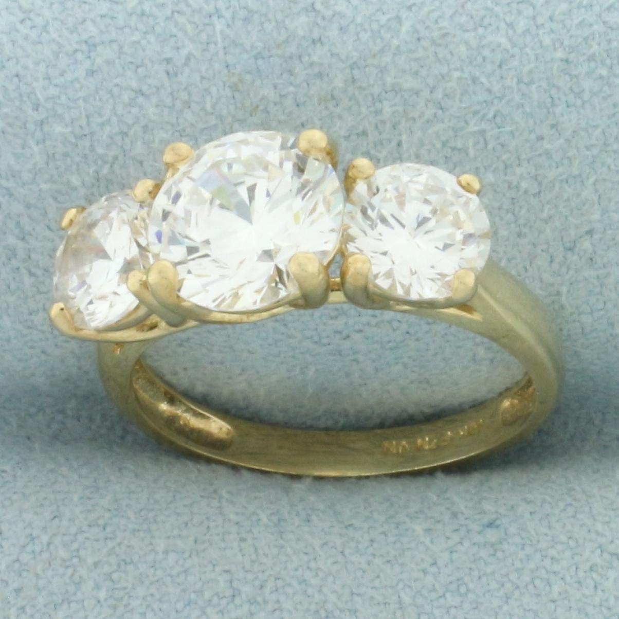 3-stone Cz Ring In 10k Yellow Gold