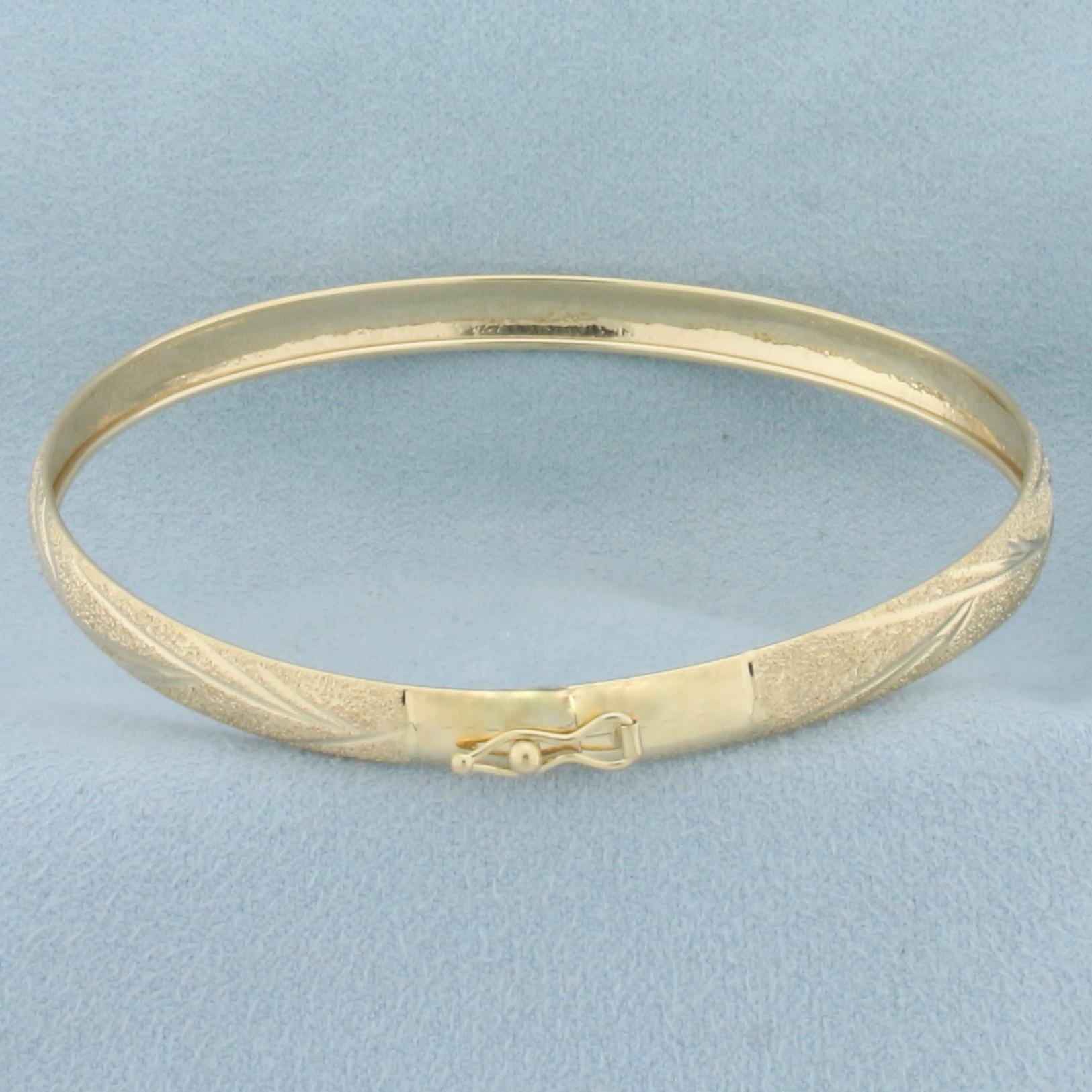 Sandblast Finish Leaf Design Bangle Bracelet In 10k Yellow Gold