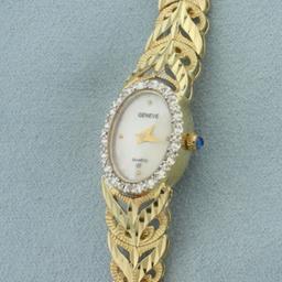 Diamond Geneve Watch In 14k Solid Yellow Gold